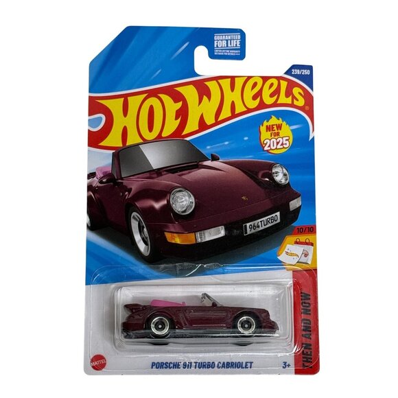 Hot Wheels 2025 Porsche 911 Turbo Cabriolet Burgundy Then & Now New - Picture 1 of 5